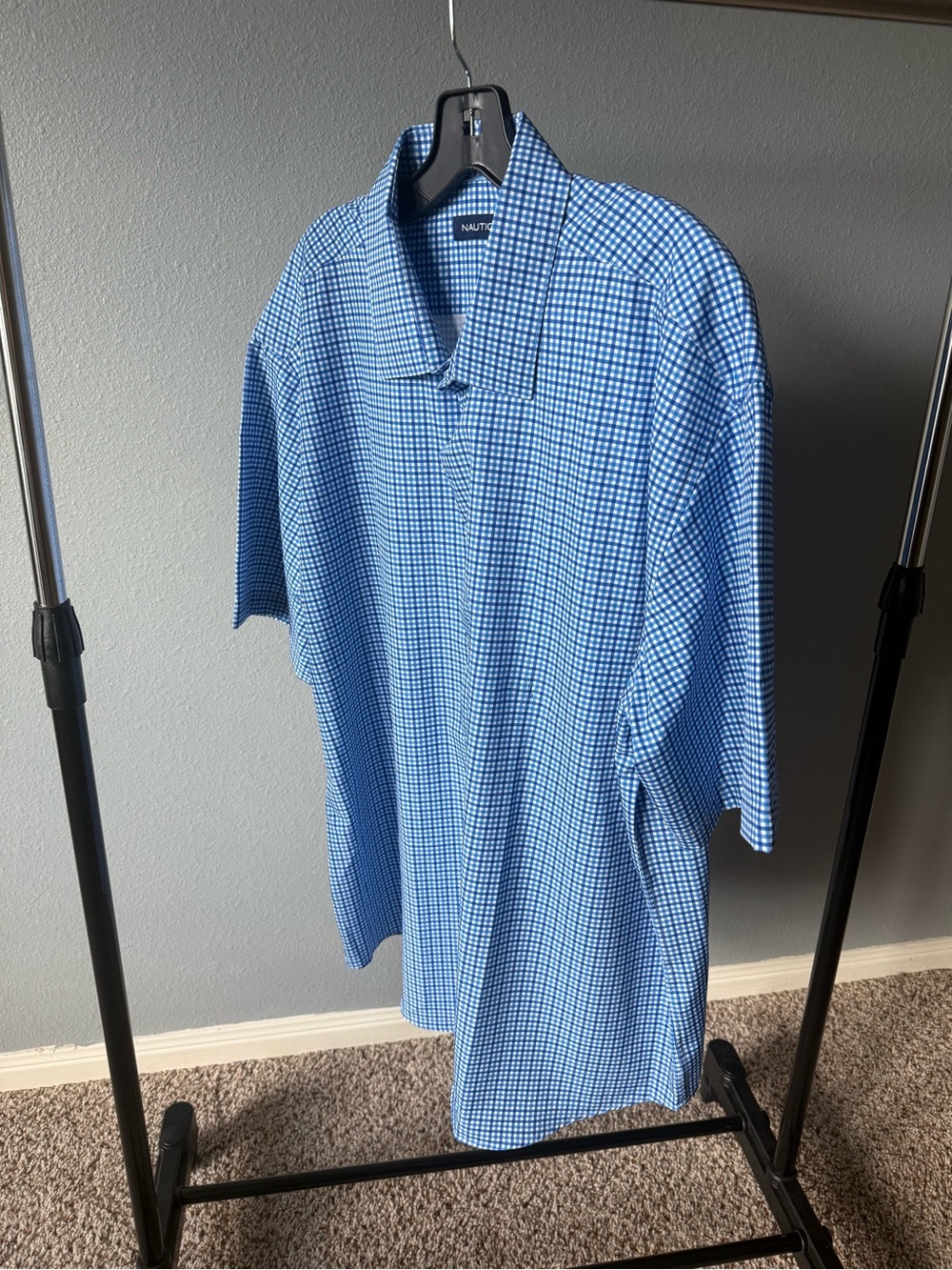 Nautica Blue Micro-Check Short Sleeve Polo Shirt